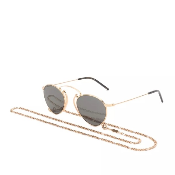 GUCCI Pince-Nez Sunglasses GG1034S 002 48-22 Gold Frames Grey Lenses +Gold Chain main image 8